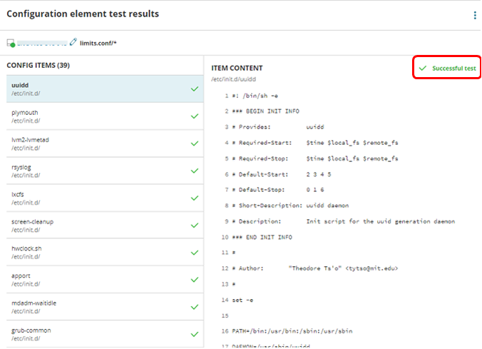 Successful test result using a file wildcard definition that returned mulitple configuration items